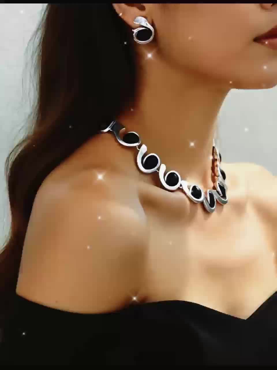 Acrylic Geometric Spiral Jewelry Set - Necklace, Bracelet, Earrings, Ring